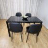 Dining Table and 4 Chairs Black Glass 4 Leather Chairs Dining Room Furniture