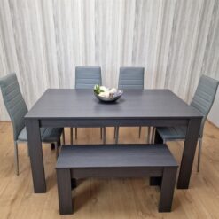 Dining Table and 4 Chairs With Bench Black Dark Grey 4 Grey Leather Chairs Wood Dining Set Furniture