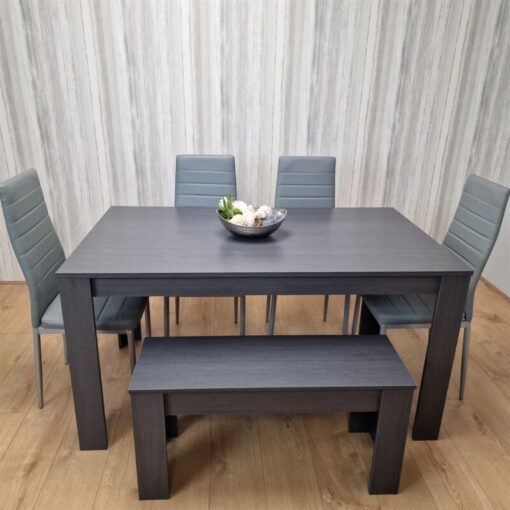 Dining Table and 4 Chairs With Bench Black Dark Grey 4 Grey Leather Chairs Wood Dining Set Furniture