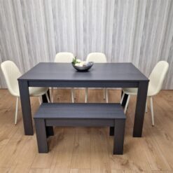 Dining Table and 4 Chairs With Bench Black Dark Grey 4 Leather Cream Chairs Wooden Bench Wood Dining Set Furniture