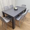 Dining Table and 6 Chairs Black Dark Grey 6 Grey Velvet Chairs Wood Dining Set Furniture