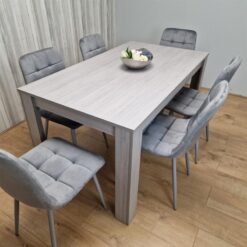 Dining Table and 6 Chairs Grey 6 Grey Velvet Chairs Wood Dining Set Furniture