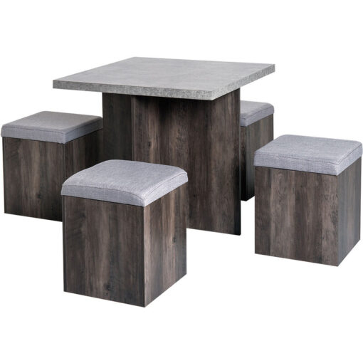 Dining Table w/ 4 Ottomans Seats Kitchen Home Furniture Set Modern Style - Homcom