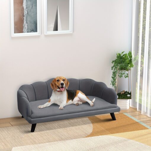 Dog Sofa For Medium, Large Dogs, Shell Shaped Pet Couch Bed W/ Legs, Cushion, Washable Cover - Grey