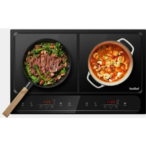 Double Induction Hob - 2800W Portable Dual, Twin Plate Electric Table Top with led Display, Built-In Timer, 10 Heat Settings 60-240°C - Black