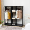 Double On Wheels, Bedroom Wardrobe With Clothes Hanging Rails, 3 Storage Shelves, Mobile Garment Rack For Cloakroom, Hallway