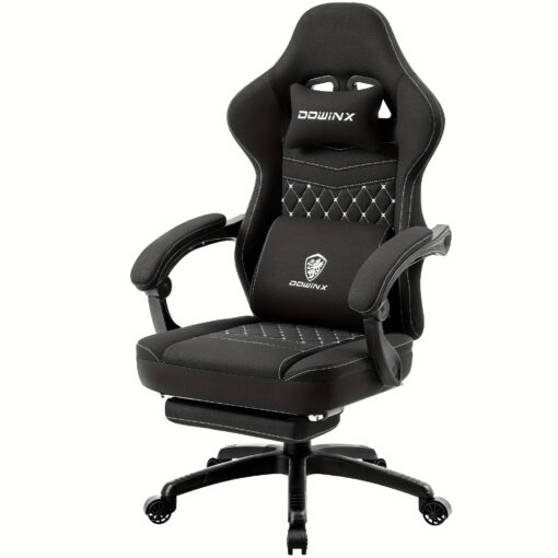 Dowinx Gaming Chair Breathable Fabric Computer Chair With Pocket , Comfortable Office Chair With Gel Pad And Storage Bag, Massage Game Chair With