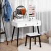 Dressing Table Set With Mirror And Stool, Vanity Makeup Table With 3 Drawers And Open Shelves For Bedroom, Living Room