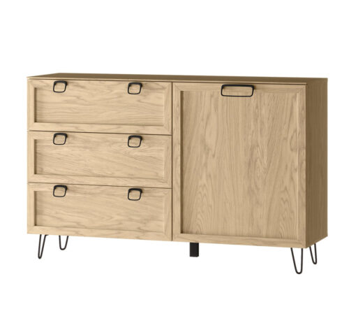 Dunn Manufactured + Solid Oak Wood 1-Door 3-Drawer Sideboard