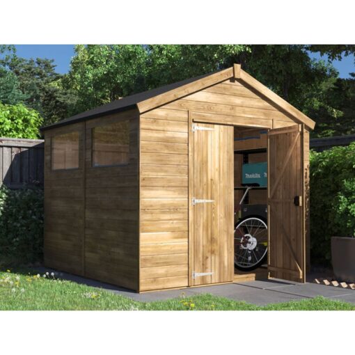 Dunster House Ltd. - Dunster House Bike Shed Storage 2.4m x 2.4m Garden Building Wooden Overlord Apex Roof With Window - Brown