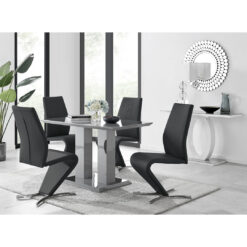 Edzard Double Pedestal High Gloss Dining Table Set with 4 Modern Faux Leather Dining Chairs