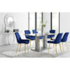 Edzard Double Pedestal High Gloss Dining Table Set with 6 Luxury Velvet Dining Chairs