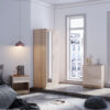 Elegant - 3 Piece Bedroom Wardrobe with Mirror Furniture Sets, 2 Door Soft Hinge Mirrored Wardrobe, 4 Drawer Chest of Drawers, Beside Cabinet,