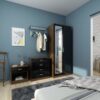 Elegant - Modern High Gloss Wardrobe and Cabinet Furniture Set Bedroom 2 Doors Wardrobe with Mirror and 4 Drawer Chest and Bedside Cabinet,