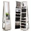 Ergomaster 3-in-1 Rotating Mirrored Jewelry Armoire Freestanding Lockable Large Capacity Jewelry Organizer W/ Makeup Mirror