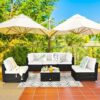 Ergomaster 6 Piece Outdoor Rattan Sofa Set Patio Conversation Furniture Set W/back Cushions