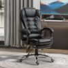 Executive Office Chair, Pu Leather Home Office Chair With Swivel Wheels, Reclining Backrest, Retractable Footrest, Black