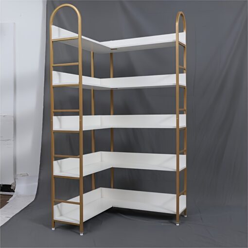 Fashion Bookshelf Storage Rack 5-layer Corner Bookshelf Bookcase Product Size: 90.5*90.5*185cm White + Golden 20*20*0.8mm Steel Frame 15*15*0.5mm