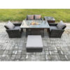 Fimous 5 Seater Outdoor Rattan Sofa Set Garden Furniture Gas Firepit Dining Table Heater with Side Table