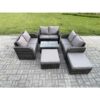 Fimous 8 Seater Garden Furniture Set Rattan Outdoor Lounge Sofa Chair With Tempered Glass Table 2 Big Footstool Dark Grey Mixed