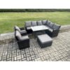 Fimous High Back Outdoor Garden Furniture Set Rattan Corner Sofa Dining Table Set With 2 Armchairs Big Footstool