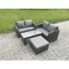 Fimous High Back Rattan Garden Furniture Set with Loveseat Sofa Rectangular Coffee Table Big Footstool Indoor Outdoor Patio Lounge Sofa Set Dark Grey