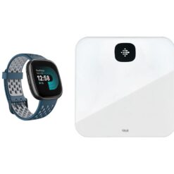 Fitbit Versa 4 Smart Watch Sports Pack & Aria Air Smart Scale Bundle - Black & White, Black,Blue