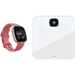 Fitbit Versa 4 Smart Watch & Aria Air Smart Scale Bundle - Pink Sand & White, Pink