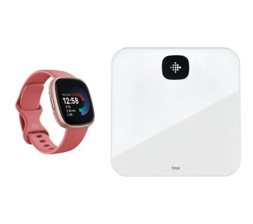 Fitbit Versa 4 Smart Watch & Aria Air Smart Scale Bundle - Pink Sand & White, Pink