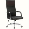 Flamaker Ribbed Office Chair High Back Pu Leather Executive Conference Chair Adjustable Swivel Chair With Arms, Black