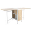 Foldable Drop Leaf Dining Table Folding Workstation For Small Space With Storage Shelves Cubes Oak & White