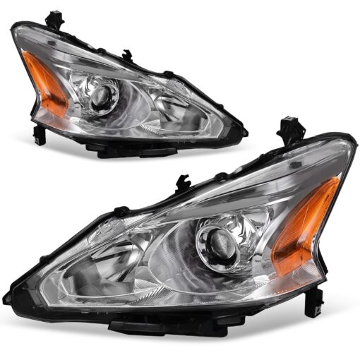 For Altima 4- Door Sedan 2013- 2015 Projector Headlights Chrome Housing Amber Reflector Headlamps