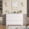 Fultru Modern White Dresser, Tall Chest Of Drawers With Storage, 7 Drawer Double Dresser With Handle Free, Large Wooden Storage Dresser Organizer For