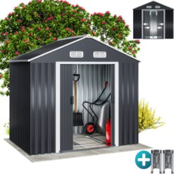 Gardebruk - Large 6x4' Metal Tool Shed With Foundation 2m² 4m³ Apex Roof 196x132x188cm Sliding Door Galvanised Steel Garden Equipment Bike Log