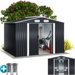 Gardebruk - xxl 8x6' Metal Tool Shed With Foundation 5m² 9m³ Apex Roof 260x205x180cm Sliding Door Galvanised Steel Garden Equipment Bike Log Storage