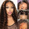 Glueless Wigs Human Hair Pre Plucked Pre Cut Ombre Wig 1b/30 Highlight Lace Front Wig Human Hair 180% Density 5x5 Curly Human Hair Brown Curly Wig