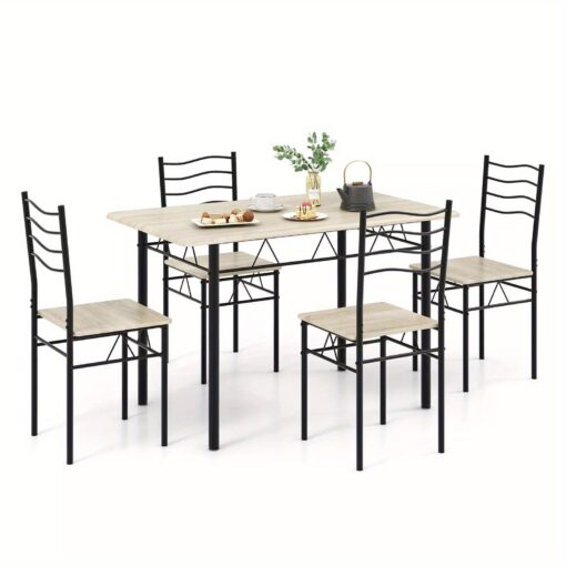 Goflame Natural 5 Pcs Dining Table Set Counter Height Table Home Kitchen Furniture