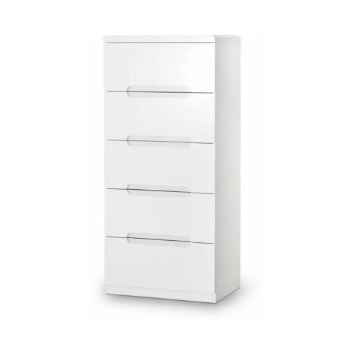 Grant White High Gloss 5 Drawer Narrow Chest