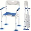 Greenchief Shower Chair With Arms And Back 350 Lb, Folding Bath Chair Adjustable, Shower Seat Cutout For Private Washing, Heavy Duty Shower Chair For