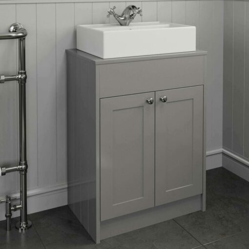 Grey Bathroom Vanity Unit Countertop Traditional Furniture - 600mm Unit with 505mm Rectangular Basin - Park Lane