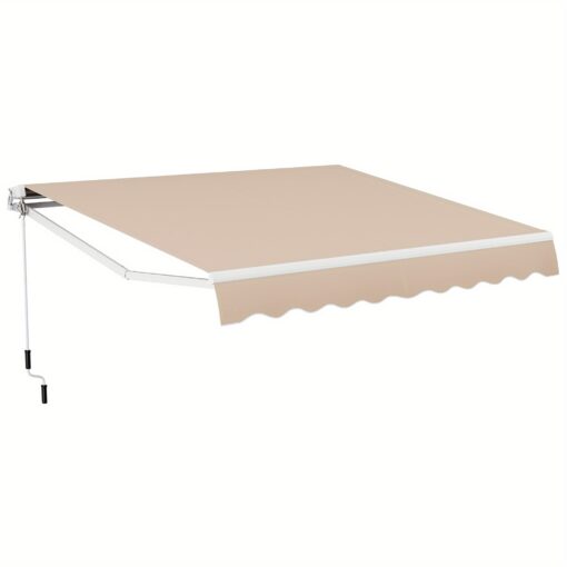 Gymax 10 X 8.2 Ft Outdoor Patio Retractable Awning Polyester Sunshade Cover W/ Manual Crank Handle Deck Beige