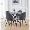 Hallowood Furniture - Cullompton Dining Table and Chairs Set 4, Black Wooden Effect Dining Table with Curved-back Grey Chairs, Small Round Table with