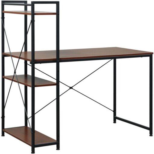 Homcom - Computer Desk Laptop Table w/4-tier Bookshelf Metal Frame Walnut brown