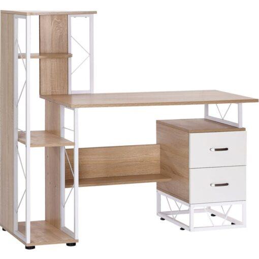 Homcom - Computer pc Laptop Desk Table Shelf 2 Drawers Bookstore workstation Oak & white