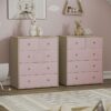 Home Discount - Neptune 5 Drawer Chest of Drawers Bedroom Storage Furniture, Set of 2, Pink & Oak