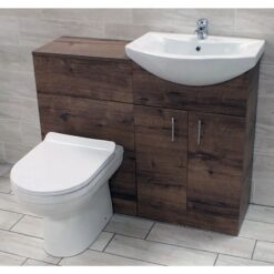 Hydros - 1050mm Walnut Oak Finish Bathroom Furniture Vanity Set Basin Sink + Toilet Unit, With luxury pan-No tap