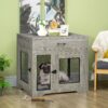 Indoor Dog Crate Furniture With Cushion, Double Doors, Pet Kennel End Table With Drawer, For Medium Dogs - Grey