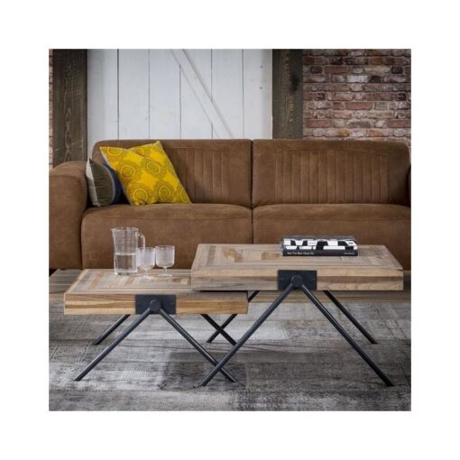 Industrial Coffee Table Davies Solid Teak Wood 80 x 80 - Brown, Black