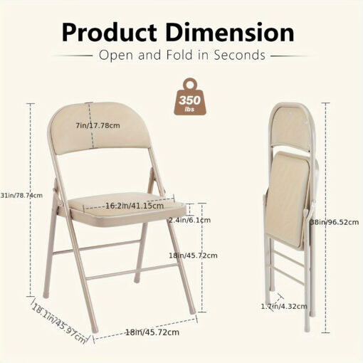 Khaki Bulk Pack Folding Chair Set Vinyl Padded Stackable Metal Folding Chairs With Padded Seat For Home Or Office, Indoor Or Outdoor Events Party