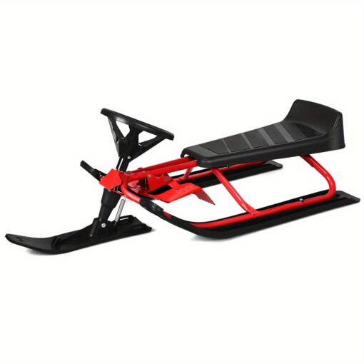 Kids Sled W/ Steering Wheel & Double Brakes Pull Rope Snow Slider